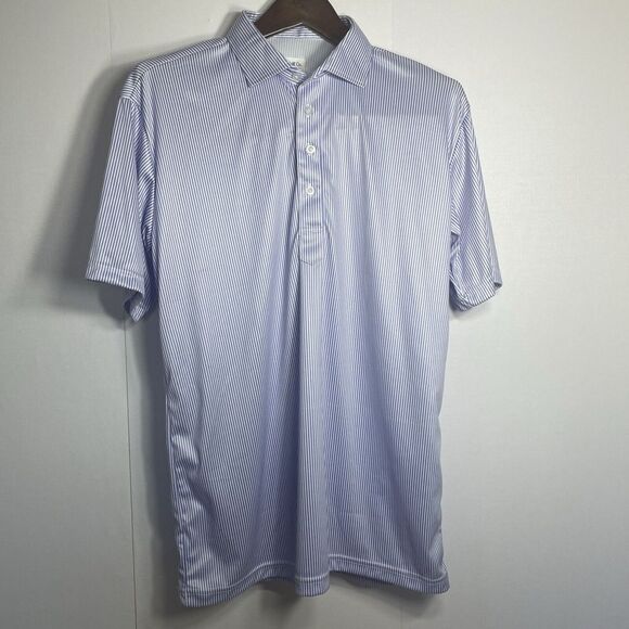 Collars and Co Dress Collar Polo Shirt Mens Large Blue White Stripe Stretch Golf - Picture 1 of 6